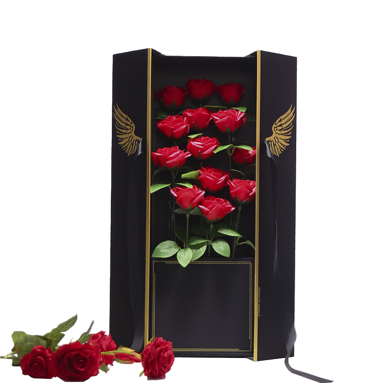 Large Black Packaging Flower Gift Boxes With Ribbon  Wedding Saint Valentin Bouquet Flower Box