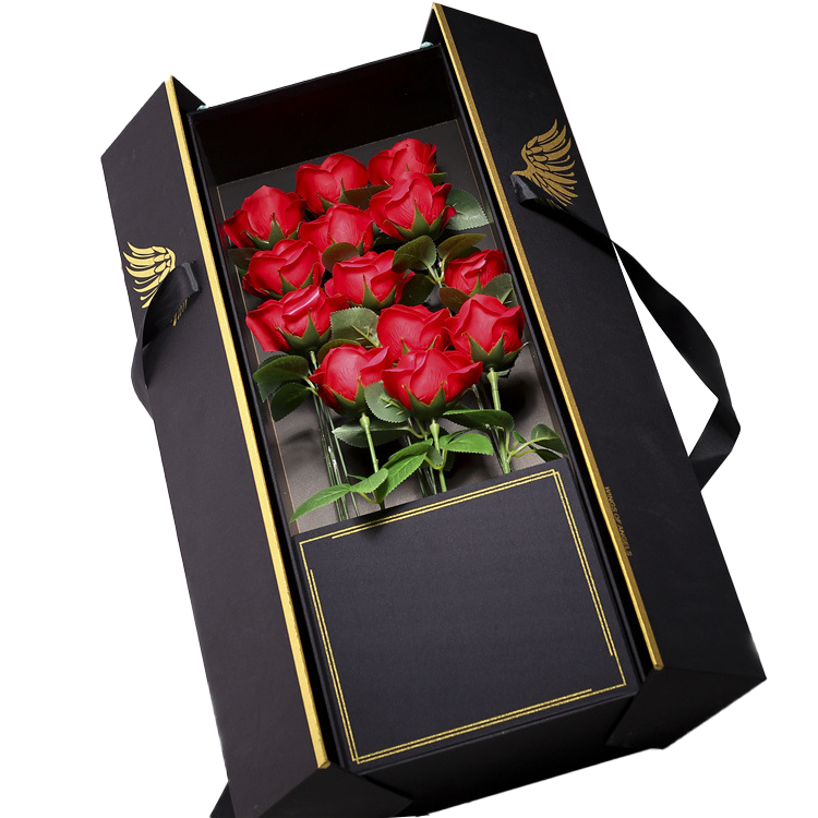 Large Black Packaging Flower Gift Boxes With Ribbon  Wedding Saint Valentin Bouquet Flower Box