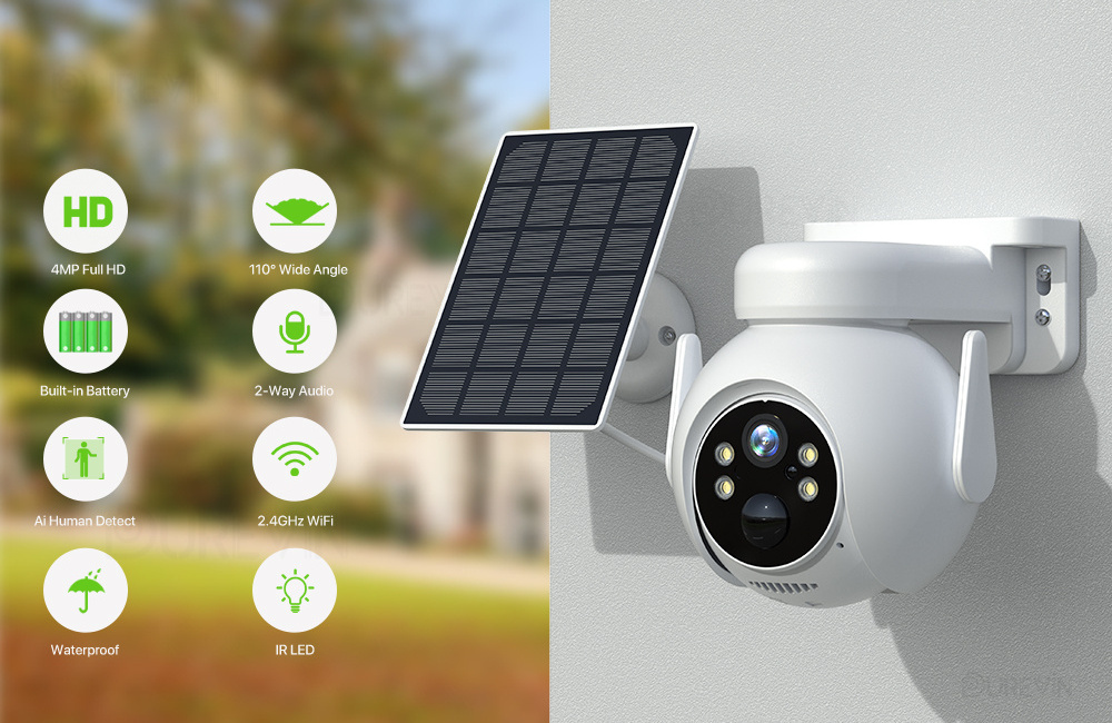 Icsee Solar Panel 4mp Wifi Solar Cctv Ptz Camera Outdoor 1080p Wireless Solar Security Wifi Battery Power mini Network Camera