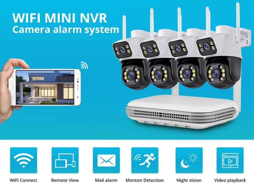 Icsee Xmeye 6MP 4CH 8CH wireless home security camera system Wifi Ptz network wireless Nvr Kit Home Wifi Cctv Camera Kit system