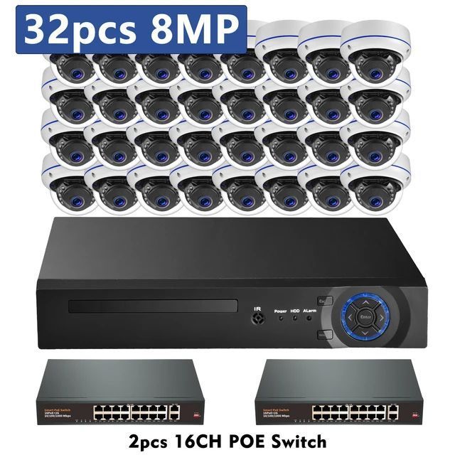 XM Xmeye VMS 8MP 5MP 16CH 24CH 32CH Dome POE Security IP Camera Kit SystemTwo Way Audio 16CH 32CH IP POE CCTV camera Kit system