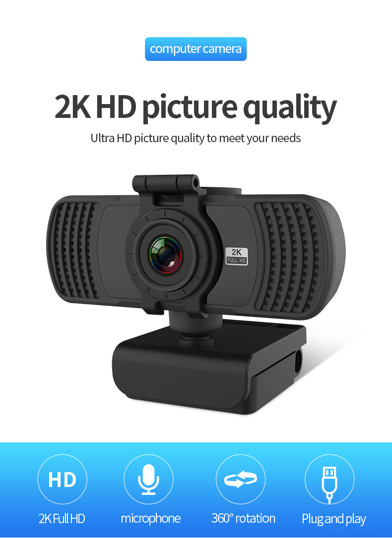 Hot Sell 2K Webcam Full Hd Webcam Cover Laptop Stream Pc Laptop Computer Usb 2.0 Web Cam 1080p