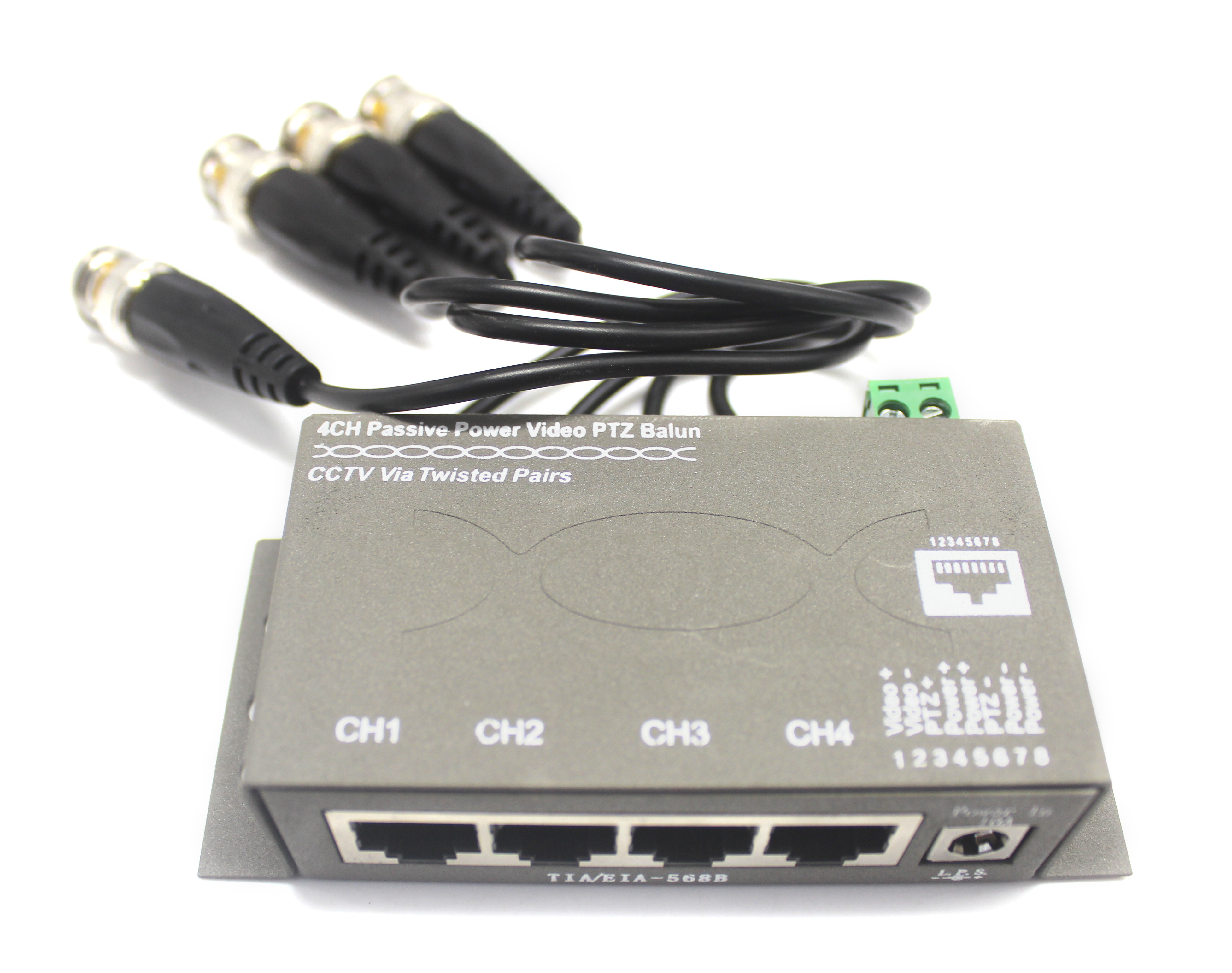 Four Channels Passive BNC Double Stranded RJ45 HD VideoTransceiver cctv video Balun with power for cctv