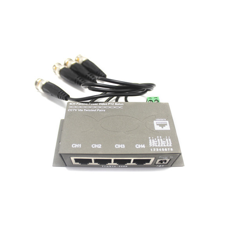 Four Channels Passive BNC Double Stranded RJ45 HD VideoTransceiver cctv video Balun with power for cctv