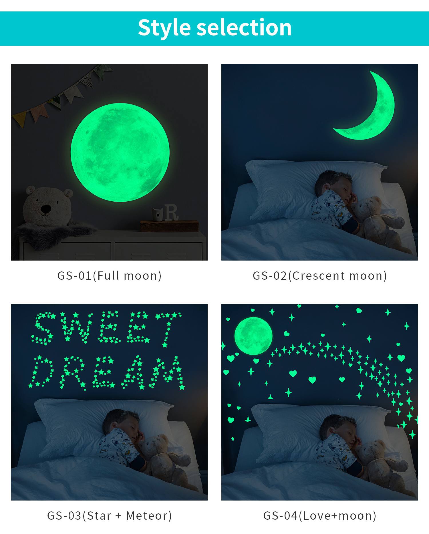 Customized removable vinyl glow in dark 3D children bedroom decor wall sticker