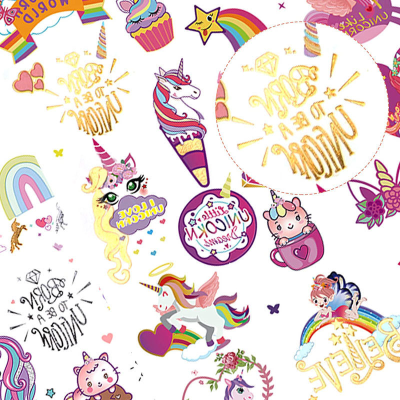 Free Sample Fashionable Cartoon Temporary Waterproof Glitter U-nicorn Tattoo Stickers for Girls Party