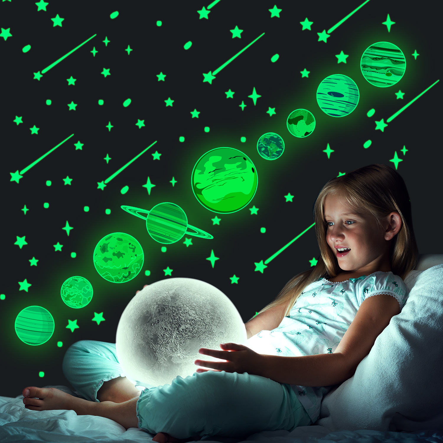 Non-toxic halloween eco friendly removable custom glow in dark wall stickers stars