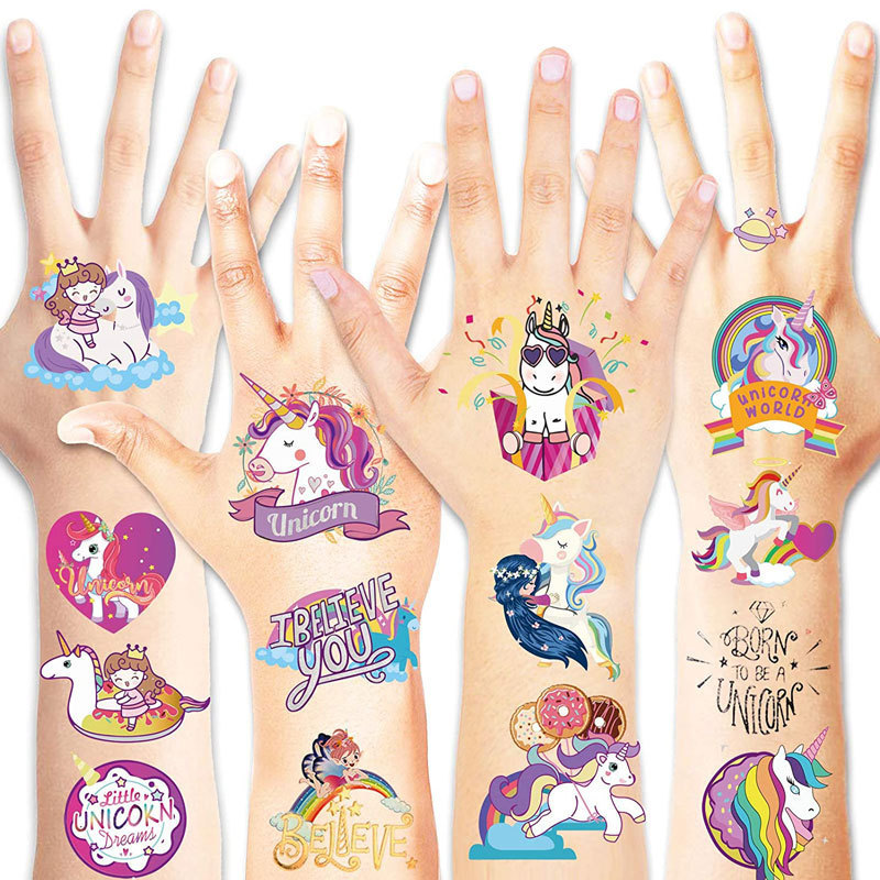 Free Sample Fashionable Cartoon Temporary Waterproof Glitter U-nicorn Tattoo Stickers for Girls Party