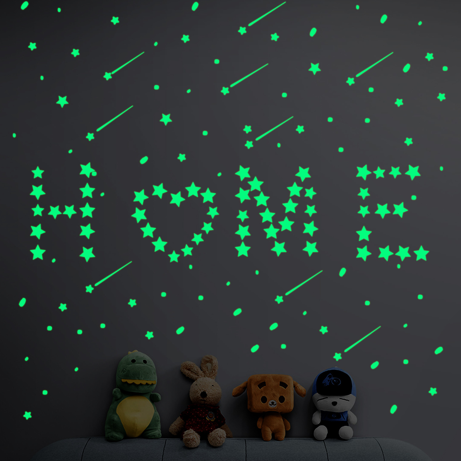 custom day 3D glow stars glowing in dark fluorescent moon and letters stickers for kids bedroom ceiling wall sticker