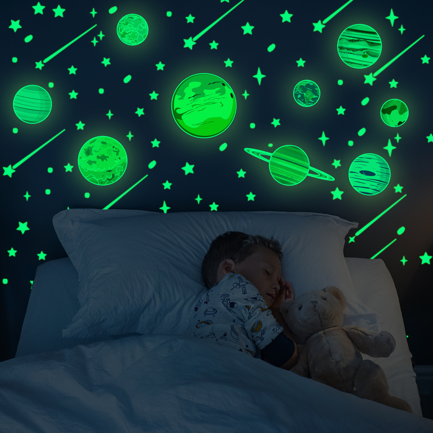 Non-toxic halloween eco friendly removable custom glow in dark wall stickers stars