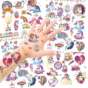 Free Sample Fashionable Cartoon Temporary Waterproof Glitter U-nicorn Tattoo Stickers for Girls Party