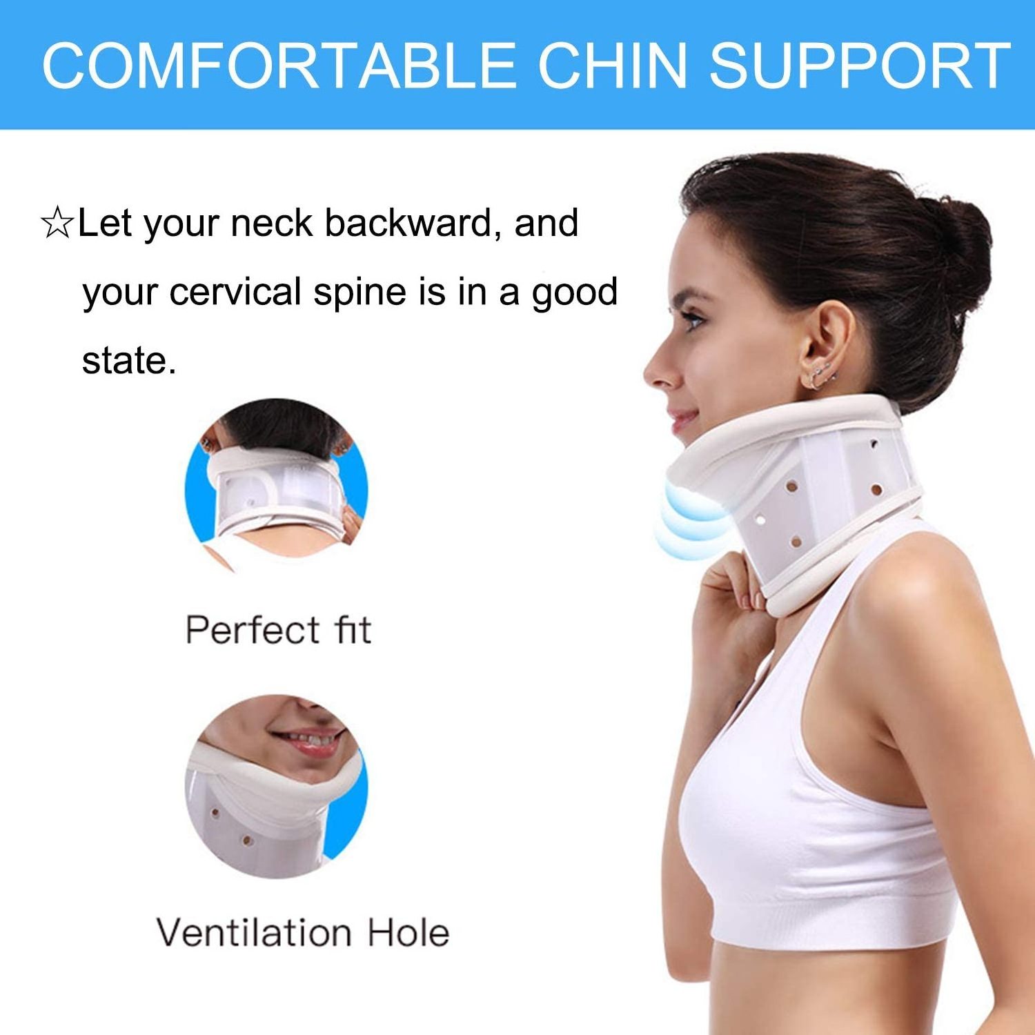 HKJD  Soft Medical PVC Cervical Collar With Chin Support Adjustable Cervical Traction Collar Stiff Neck Cervical Collar Brace