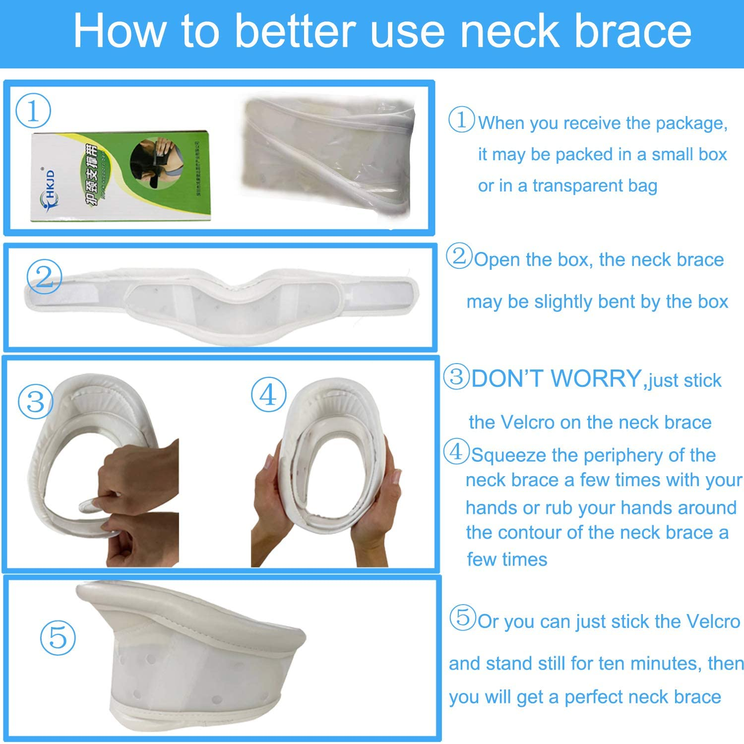 HKJD Adjustable Plastic Neck Brace Breathable Hard Cervical collar with Chin Support Orthopedic Waterproof Cervical collar