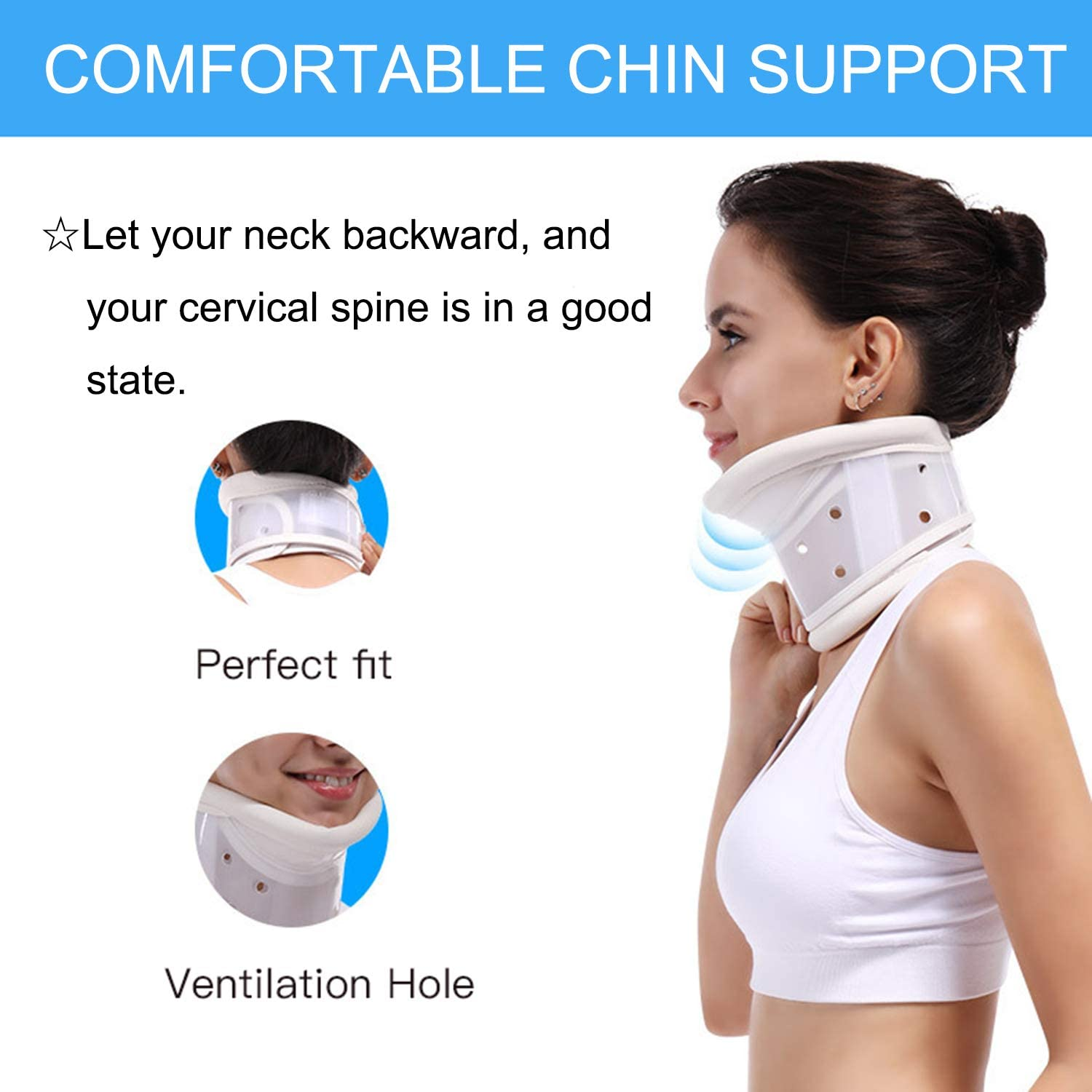 HKJD Adjustable Plastic Neck Brace Breathable Hard Cervical collar with Chin Support Orthopedic Waterproof Cervical collar