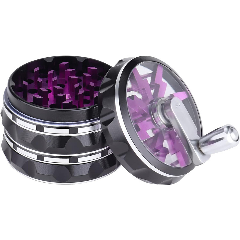 Custom Logo Grinder Large Hand Crank Grinder with Clear Top Wholesale 2.5 Inch Herb Grinder