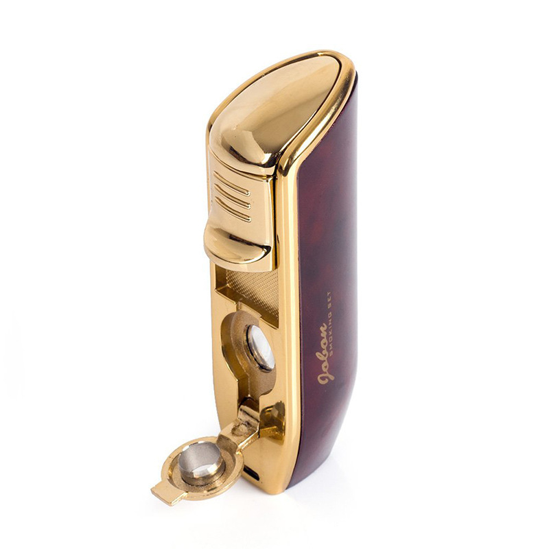 Customized Three Straight Flush Gas Inflatable Cigar Straight Flush Windproof Torch Lighter With Cigar Cutter