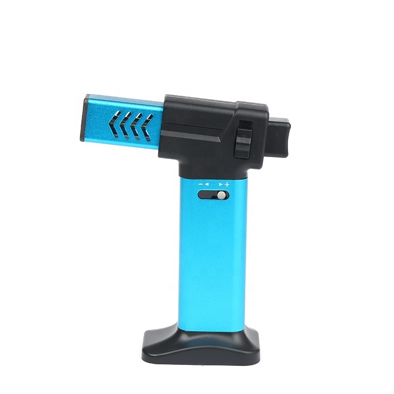 2022 New Design Mini Windproof Blue Flame Zink Cigar Lighter Butane Gas Blow Torch for BBQ Kitchen