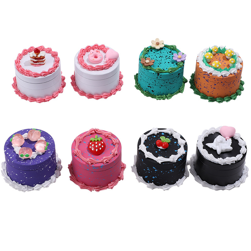 Beautiful Cake And Cream Shaped 2.48 Inches 4 Layers Zinc Alloy Tobacco Grinders