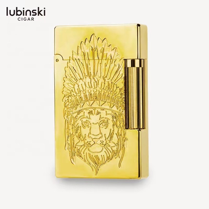 LUBINSKI Cigar lighter Lucent pure copper-blue flame straight into Lubinski lighter with leather case gift box