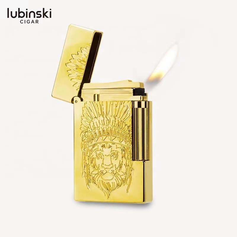 LUBINSKI Cigar lighter Lucent pure copper-blue flame straight into Lubinski lighter with leather case gift box