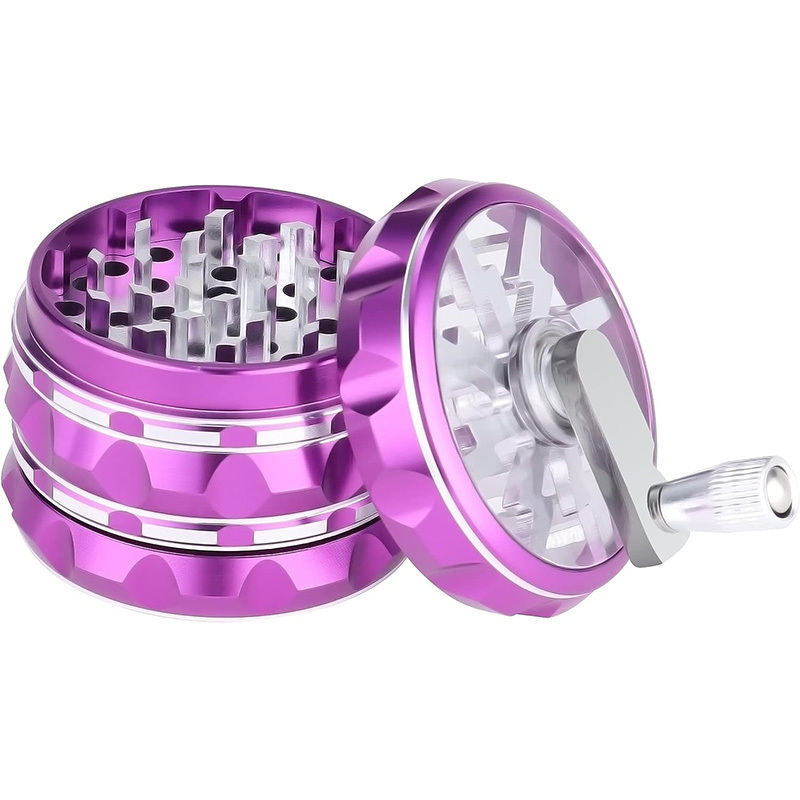 Custom Logo Grinder Large Hand Crank Grinder with Clear Top Wholesale 2.5 Inch Herb Grinder