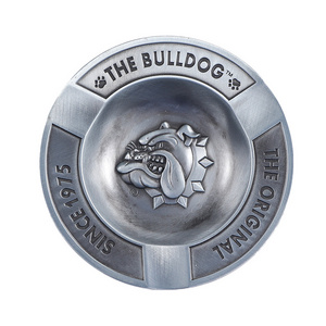 Custom portable  ashtray metal zinc alloy ashtray with engraving logo cool embossed bulldog metal ashtray