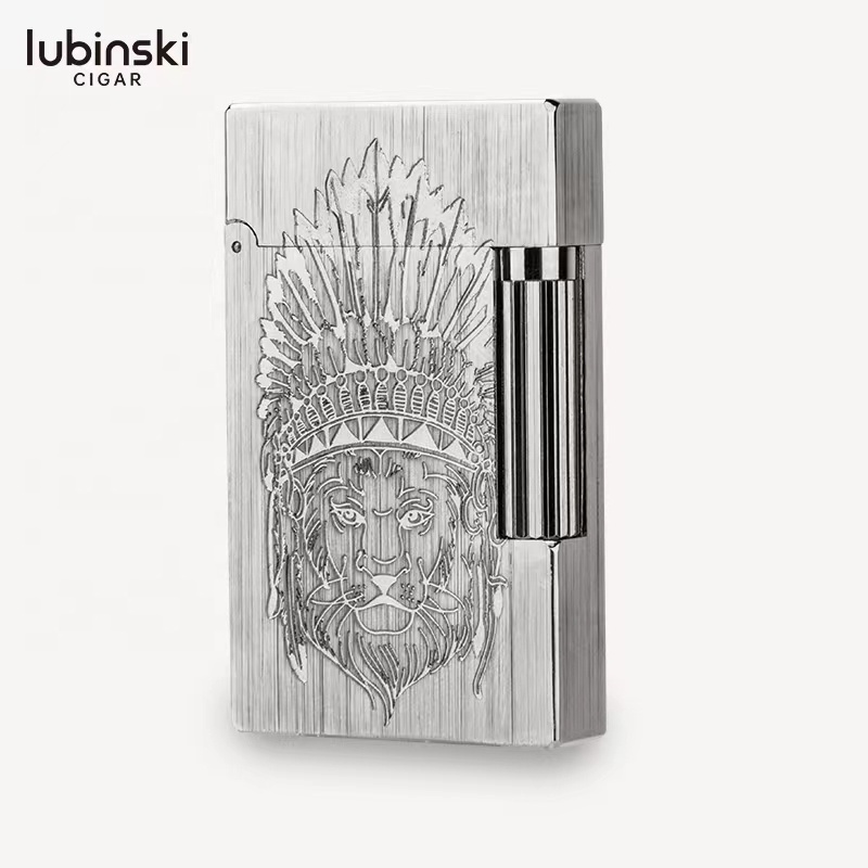 LUBINSKI Cigar lighter Lucent pure copper-blue flame straight into Lubinski lighter with leather case gift box