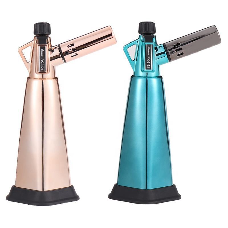 New Custom Logo Metal Windproof Refillable Gas Torch Lighter For Kitchen BBQ Cigar Torch Lighter