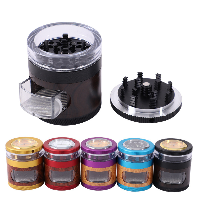 2024 New Multifunctional Smoke Shop Grinder Watch 63mm Aluminum Herbs Grinder with Clock