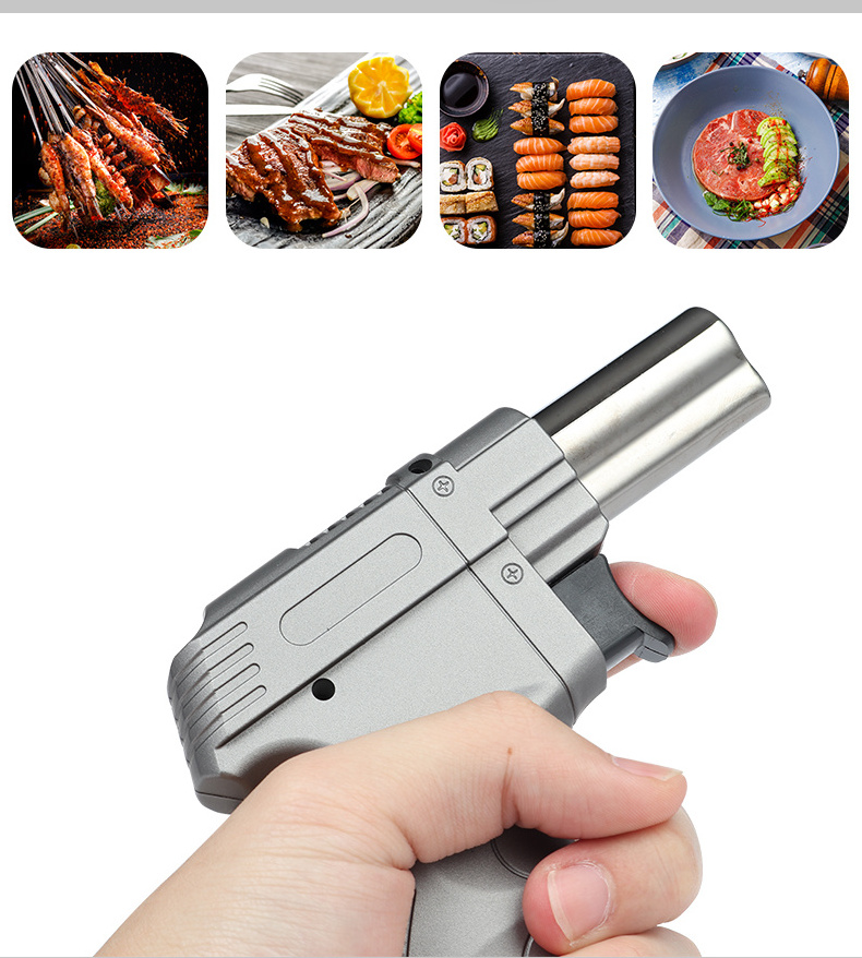 Creative Pistol Shape Butane Gas Torch Lighter Windproof Jet Lighters for BBQ Kitchen Smoking Accessories