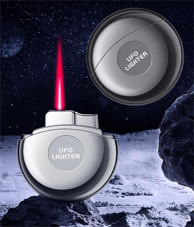 Cross-border Hot Selling Space UFO Pink Flame Creative Metal Magnetic Round Lid Filled Gas Windproof Lighter