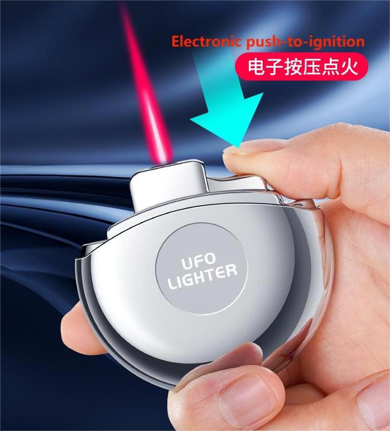 Cross-border Hot Selling Space UFO Pink Flame Creative Metal Magnetic Round Lid Filled Gas Windproof Lighter