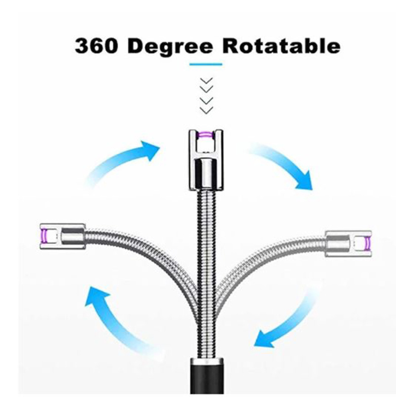 360-Degree Custom Logo Long Plasma Electric BBQ Lighter USB Arc Lighter For Outdoor Camping