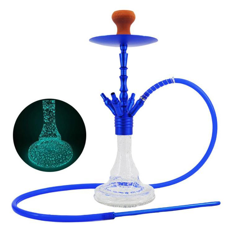 Cheap Price 4 Pipe Aluminum Alloy Stem Luminous Glass Base Hookah Sheesha Hubbly Bubbly Hookahs in Medium Size