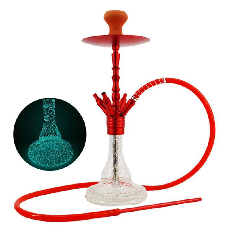 Cheap Price 4 Pipe Aluminum Alloy Stem Luminous Glass Base Hookah Sheesha Hubbly Bubbly Hookahs in Medium Size