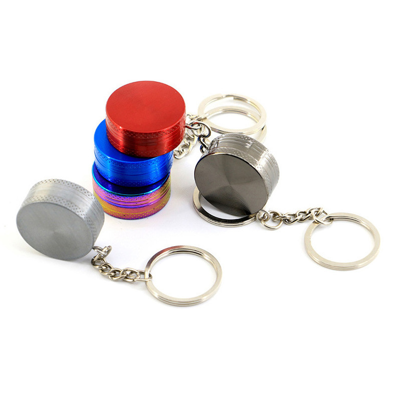 Wholesale small 30MM 2 layer zinc alloy herb grinder colorful mini keychain herb grinder