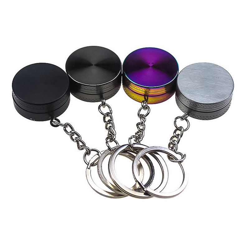 Wholesale small 30MM 2 layer zinc alloy herb grinder colorful mini keychain herb grinder