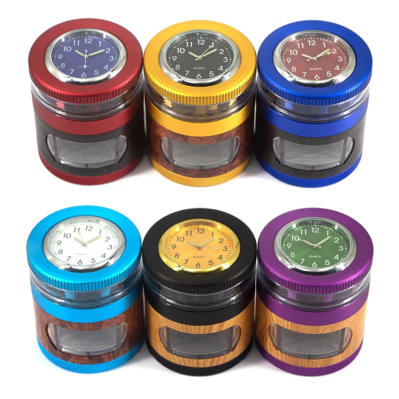 2024 New Multifunctional Smoke Shop Grinder Watch 63mm Aluminum Herbs Grinder with Clock