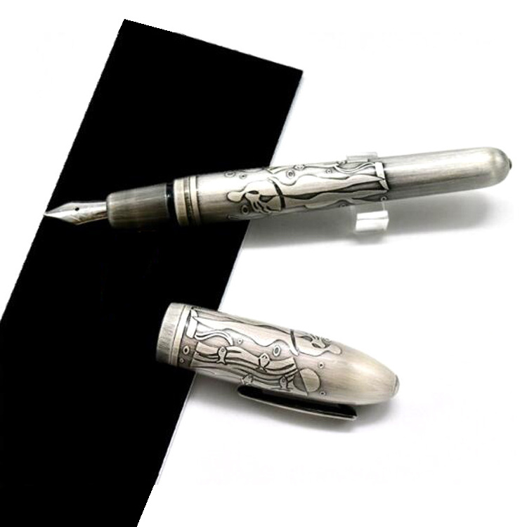 NM-66F Ancient Silver Fountain Pen 3D Corrosion Customized Calligraphy Executive Pens