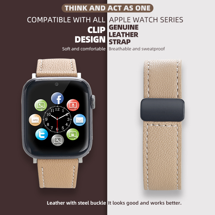 Wholesale 2024 colorful stainless steel connecter colorful magnetic buckle watch strap for luxury real leather apple watch band