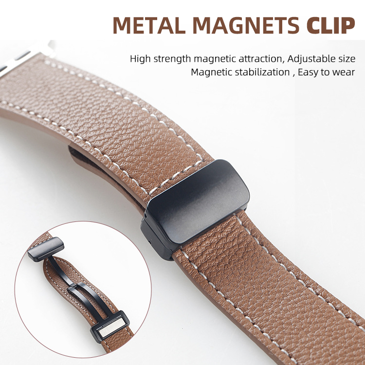 Wholesale 2024 colorful stainless steel connecter colorful magnetic buckle watch strap for luxury real leather apple watch band