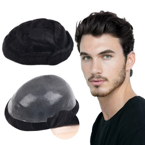 K.SWIGS 100%Human Hair Men's Toupee Indian Hair System Men Hairpiece Replacement 0.08mm Super Thin Skin Transparent Men Toupee