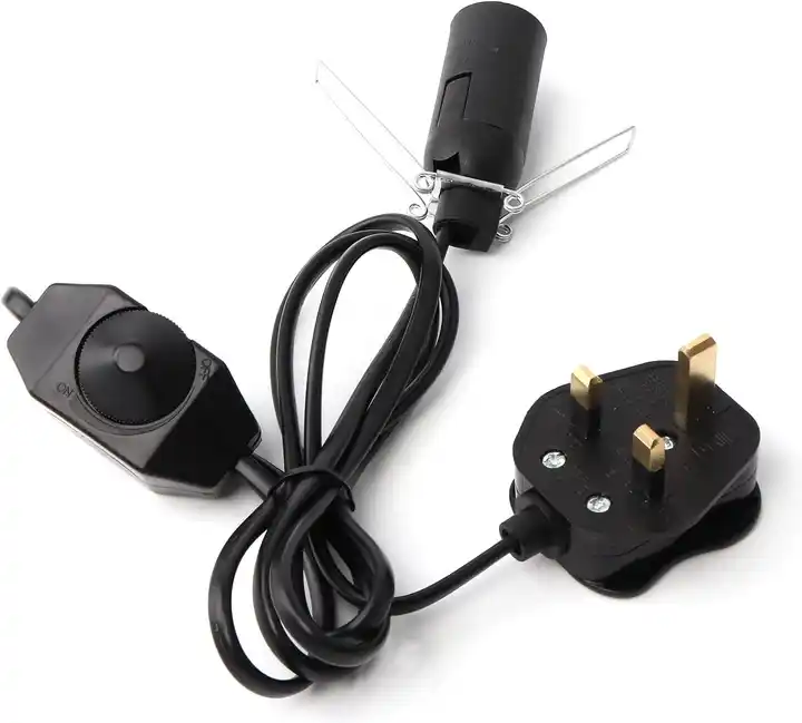 UK Plug Salt Lamp Replacement Light Fitting With Dimmer for 15 Watt E26 Incandescent Oven Bulb Black Power Cord Cable