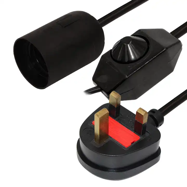 UK Plug Salt Lamp Replacement Light Fitting With Dimmer for 15 Watt E26 Incandescent Oven Bulb Black Power Cord Cable