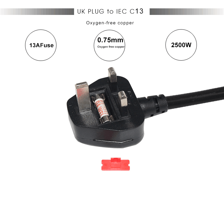 250V 10A 3 Prong 10A Computer Pc Flat Wire Bs1363 Water Heater Ce Tv 13A Electrical 320 C13 Copper British Power Cord