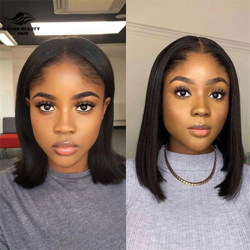 Lavishbeauty RTS Wholesale custom logo 100 virgin human hair frontal wigs silky straight wave bob wig Glueless Full HD lace wigs