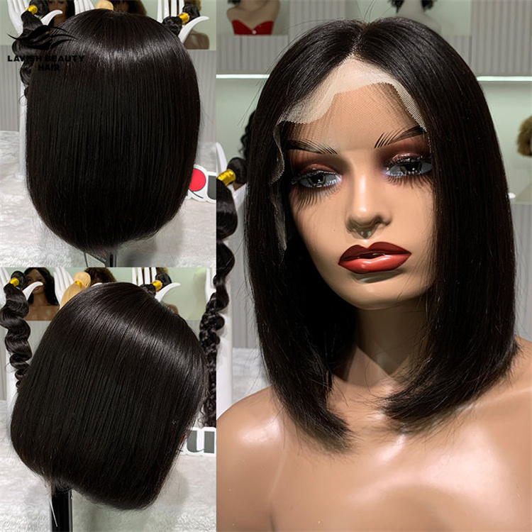 Lavish Beauty Brazilian Virgin Human Hair Lace Front Cuticle Aligned Wig Short Bob Wig With Transparent Lace,Natural Hair Wigs