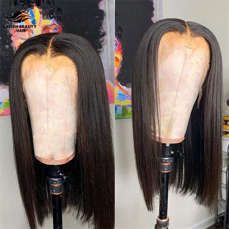 Lavishbeauty RTS Wholesale custom logo 100 virgin human hair frontal wigs silky straight wave bob wig Glueless Full HD lace wigs