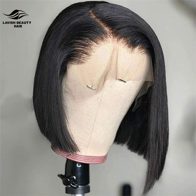 Lavishbeauty RTS Wholesale custom logo 100 virgin human hair frontal wigs silky straight wave bob wig Glueless Full HD lace wigs