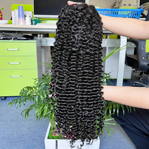 Wholesale Human Hair 13*4 transparent full frontal deep wave with 180% density glueless wig factory made wig pre-made wig